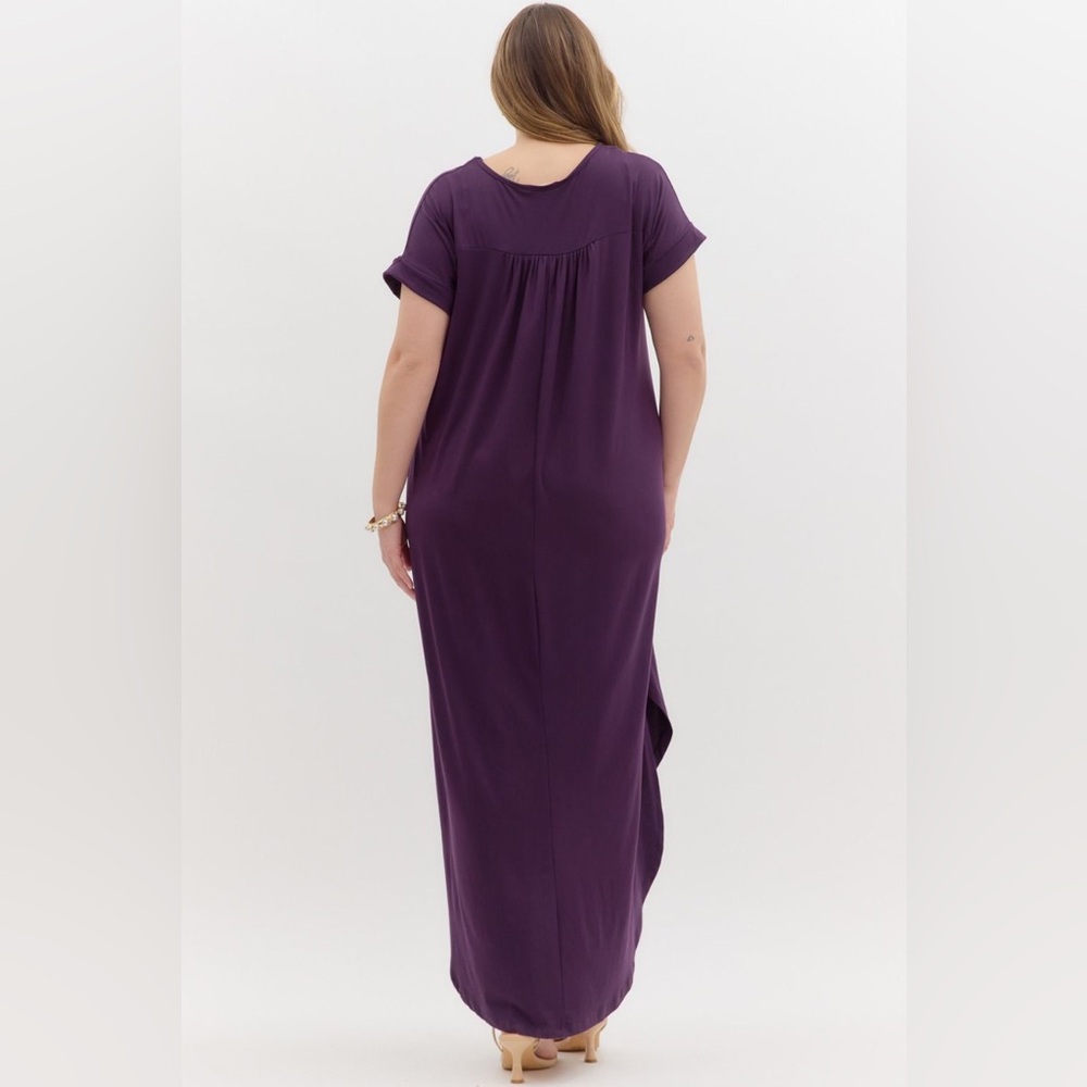 🆕 Entro Solid jersey knit V-neck round hem maxi dress - Picture 4 of 4